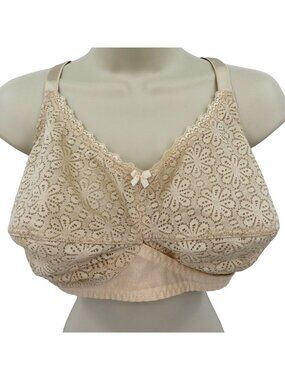Eros 46DD Bra Wireless Unlined Beige Daisy Flower Floral Lace Mesh Bow Turkey